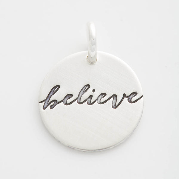 'Believe' Round Script Charm