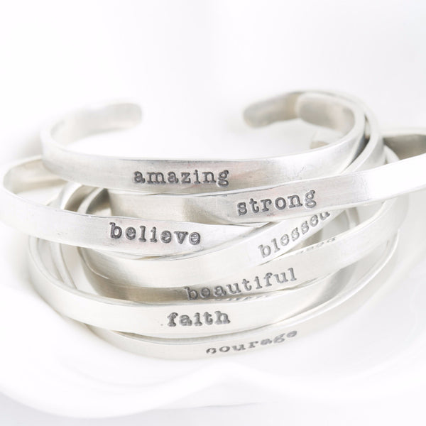 Mantra Skinny Pewter Cuff Bracelet